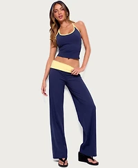 Edikted Women's Dayna Contrast Foldover Straight Leg Pants