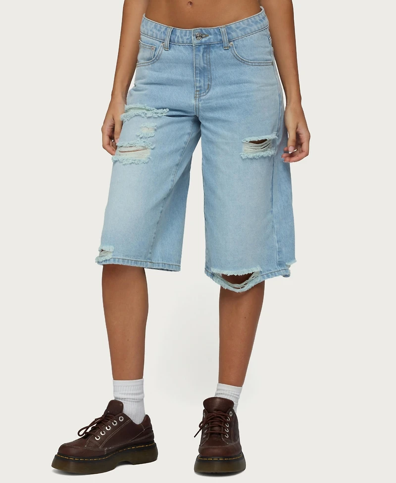 Edikted Women's Distressed Low Rise Boyfriend Bermuda Shorts