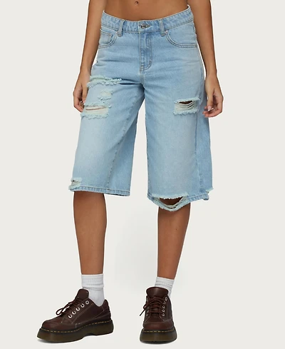 Edikted Women's Distressed Low Rise Boyfriend Bermuda Shorts