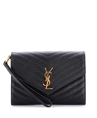 Pre-Owned Saint Laurent Classic Monogram Envelope Wristlet Clutch Matelasse Chevron Leather