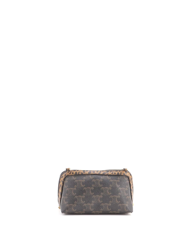 Pre-Owned Celine Zip Around Chain Clutch Triomphe Coated Canvas