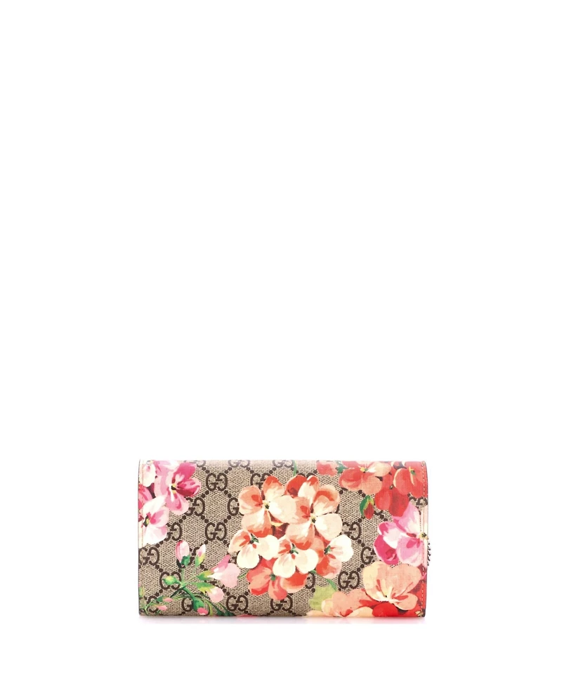 Pre-Owned Gucci Long Padlock Continental Chain Wallet Blooms Print Gg Coated Canvas