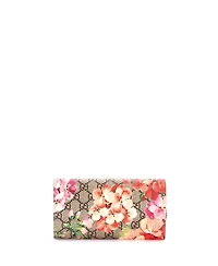 Pre-Owned Gucci Long Padlock Continental Chain Wallet Blooms Print Gg Coated Canvas