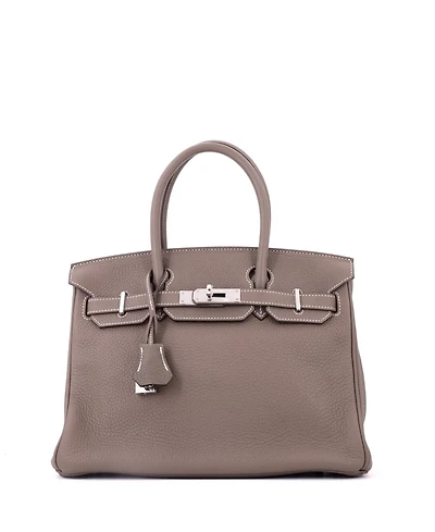 Pre-Owned Hermes Birkin 30 Handbag Grey Clemence with Palladium Hardware