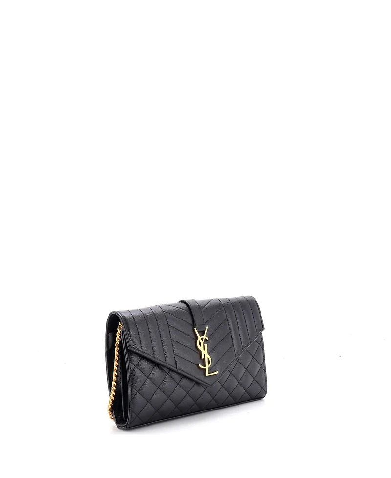 Pre-Owned Saint Laurent Medium Classic Monogram Chain Wallet Mixed Matelasse Leather