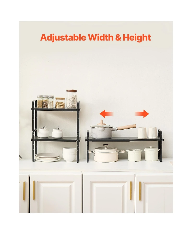 Sugift Expandable 2 Tier Cabinet Shelf Organizer Stackable Countertop Riser for Kitchen and Pantry