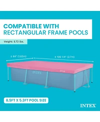 Intex 8.5ft x 5.3ft Rectangular Outdoor Backyard Swimming Pool Cover, Pink