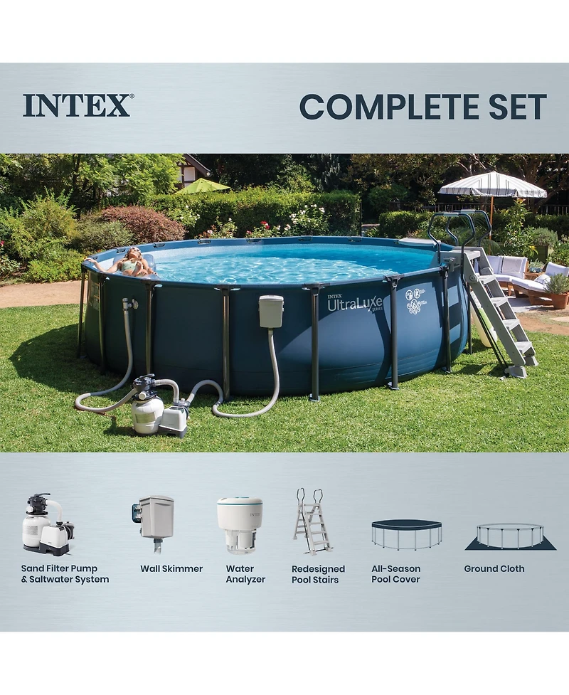 Intex UltraLuxe 20ft x 52in Above Ground Pool, Sand Pump, and Saltwater System