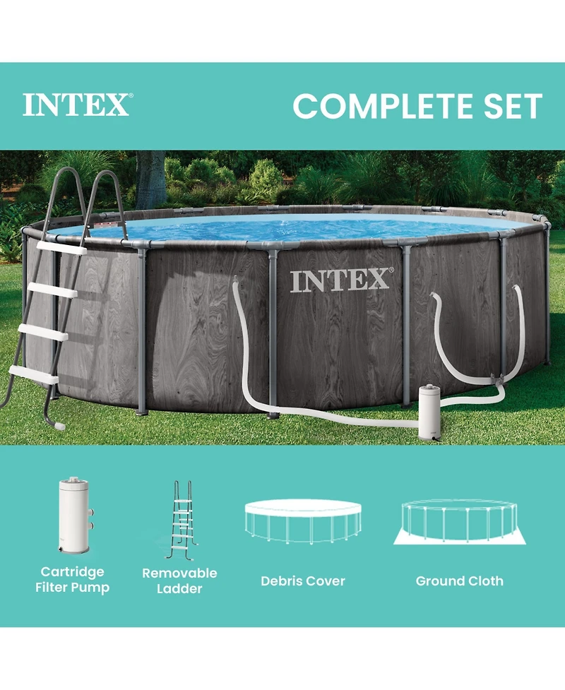 Intex Greywood Prism Frame 15ft x 48in Premium Above Ground Pool Set with Pump