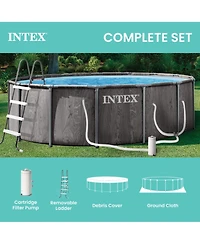 Intex Greywood Prism Frame 15ft x 48in Premium Above Ground Pool Set with Pump