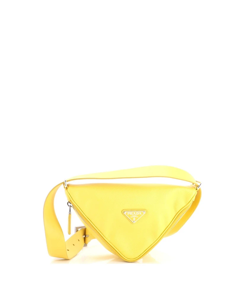 Pre-Owned Prada Triangle Logo Zip Around Shoulder Bag Saffiano Leather