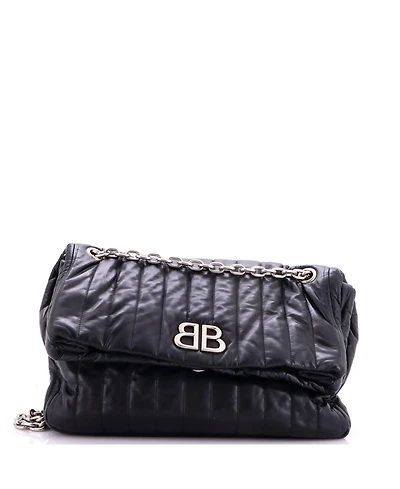 Pre-Owned Balenciaga Medium Monaco Chain Flap Shoulder Bag Quilted Leather