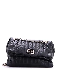 Pre-Owned Balenciaga Medium Monaco Chain Flap Shoulder Bag Quilted Leather