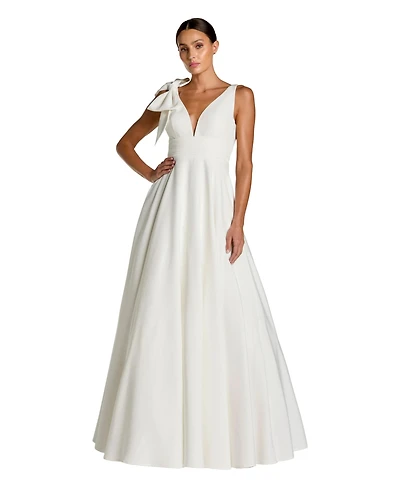 Mac Duggal Women's Crepe Sleeveless Plunge Neck Ballgown With Bow