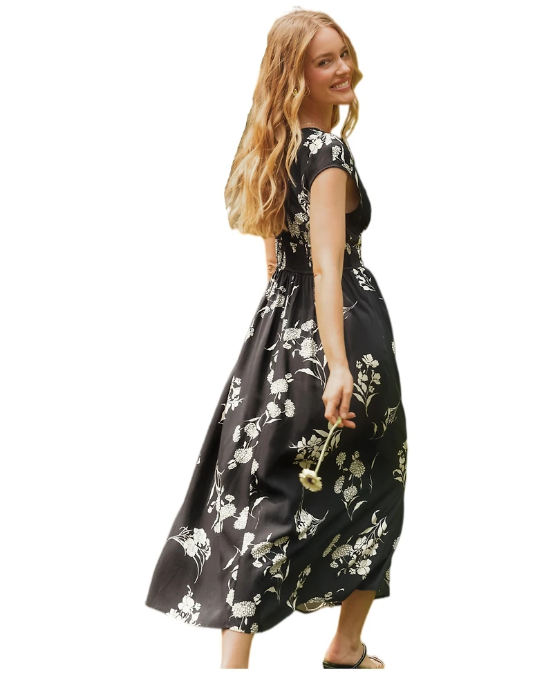 Cupshe Women's Black White Floral Cap Sleeve Midi Dress