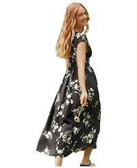 Cupshe Women's Black White Floral Cap Sleeve Midi Dress