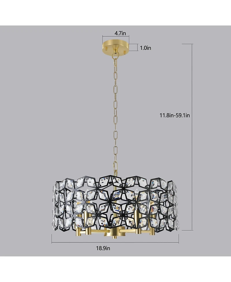 Clihome 19" Crystal Gold Pendant Chandelier, Geometric Modern 5-Light Fixture (Bulb Not Included)