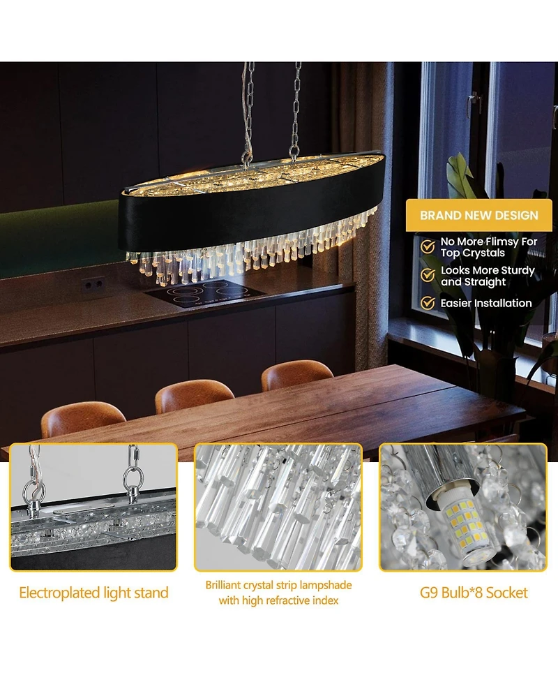 Clihome 39" Modern Crystal Chandelier with Imitation Velvet Anti-Glare Shade (Bulb Not Included)