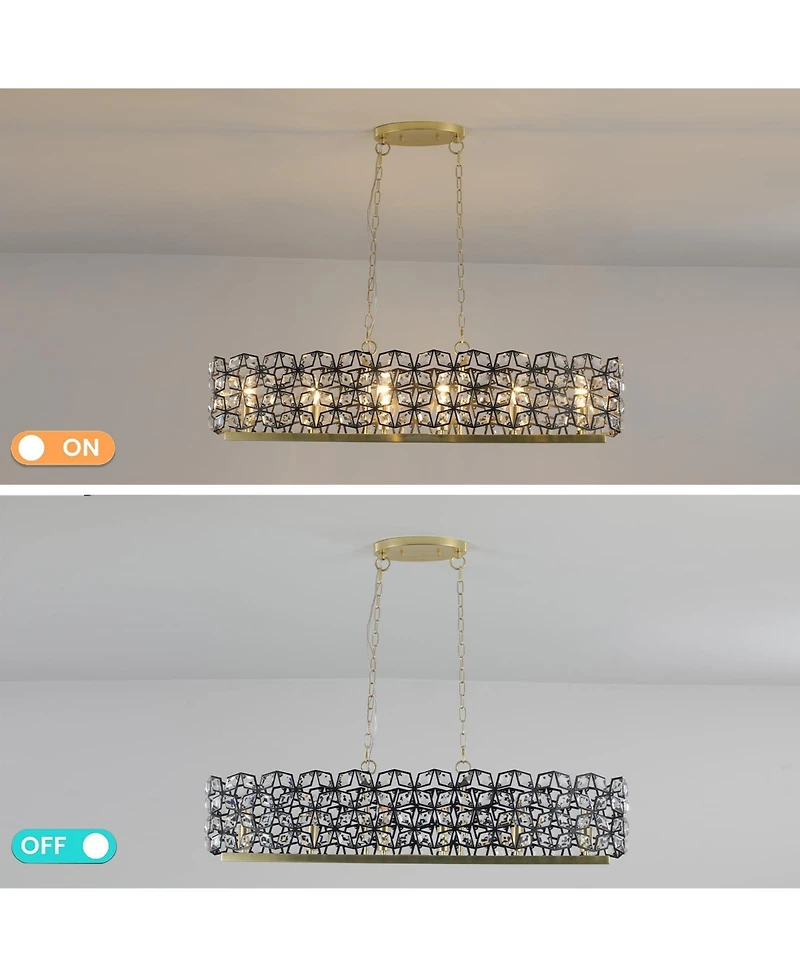 Clihome 39" Crystal Gold Pendant Chandelier, Geometric Modern Light Fixture (Bulb Not Included)