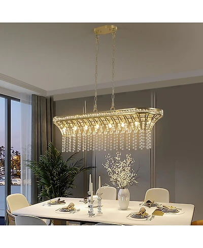 Clihome 39" Crystal Linear Rectangle Chandelier, Pendant Light with Cascading Beads (Bulb Not Included)