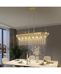 Clihome 39" Crystal Linear Rectangle Chandelier, Pendant Light with Cascading Beads (Bulb Not Included)