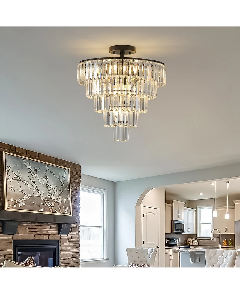 Clihome 20"Crystal Chandelier Ceiling Light, 10-Light Flush Mount Light Fixture (No Bulbs)