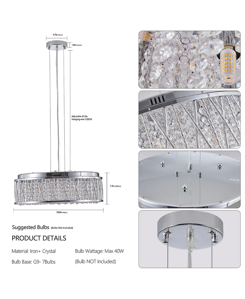 Clihome Crystal Chandelier 19" Round Ceiling Light Flush Mount Ceiling Light Fixture (Bulb Not Included)