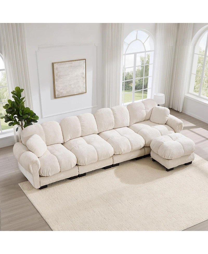 Boyel Living Oversize Chenille L-Shaped Sofa Deep Seat Couch with Movable Ottoman Exquisite Pillows and Quilted Back Cushions