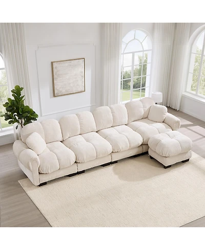 Boyel Living Oversize Chenille L-Shaped Sofa Deep Seat Couch with Movable Ottoman Exquisite Pillows and Quilted Back Cushions
