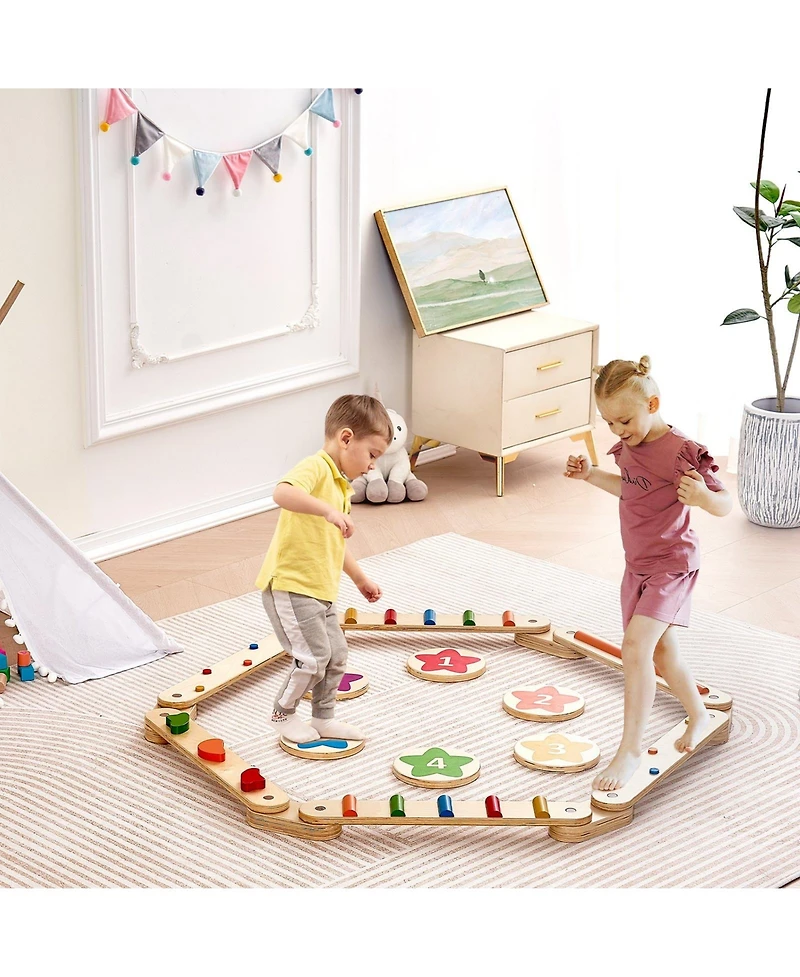 Slickblue 6 Pieces Wooden Balance Steppingstones for Kids Ages 2-6