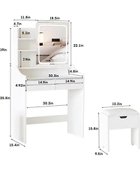 Vabches Vanity Desk with Led Mirror and Charging Station, Makeup Table with Storage Stool
