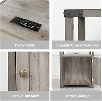 Vabches Farmhouse Nightstand with Charging Station (2 Ac/2 Usb), Rustic End Table Besides Table for Bedroom