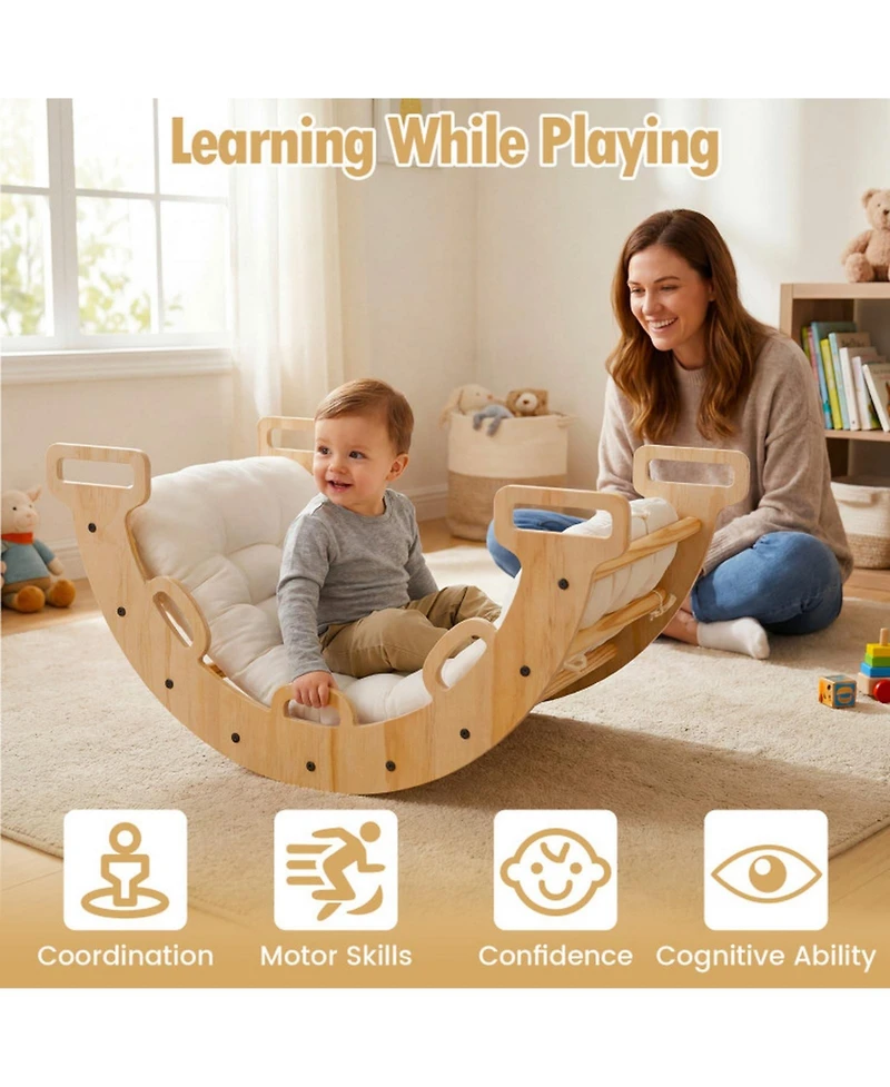 Sugift 3-in-1 Wooden Rocking Climbing Arch with Removable Cushion, 32" x 19" x 15", 110 Lbs, Ages 1+