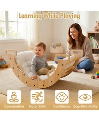 Sugift 3-in-1 Wooden Rocking Climbing Arch with Removable Cushion, 32" x 19" x 15", 110 Lbs, Ages 1+
