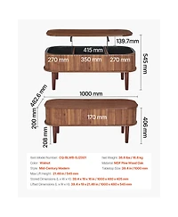 Sugift 39.4 Inch Fluted Oval Lift Top Coffee Table with 3 Hidden Storage Compartments