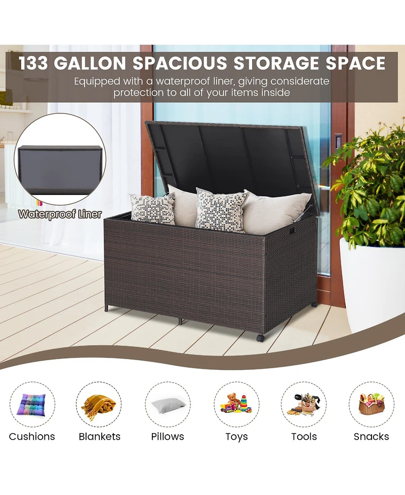 Mecale 133-Gallon Wicker Deck Box with Zippered Liner and Side Handles