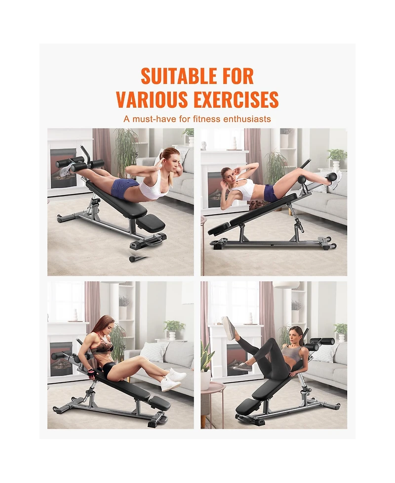 Sugift Adjustable Decline Sit Up Bench with Reverse Crunch Handle and 1000 Pound Capacity