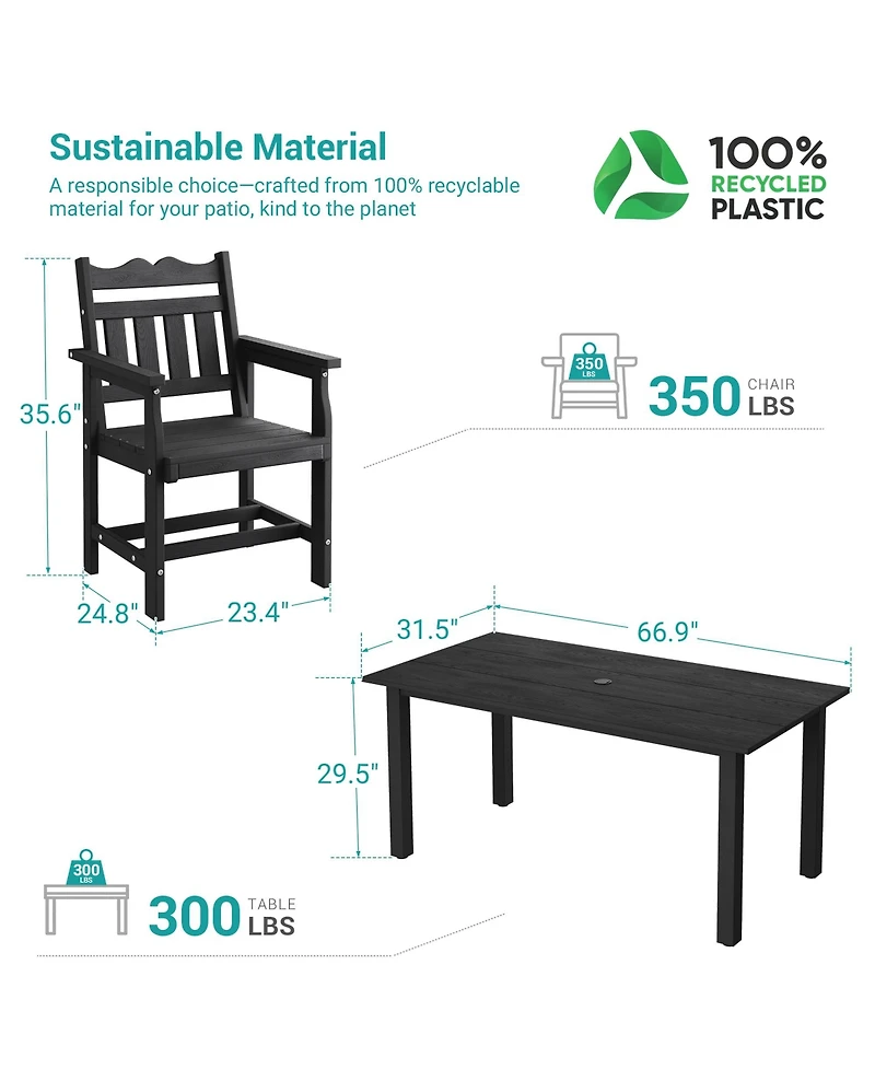 Sonkuki 7 Piece Outdoor Dining Set Rectangular Patio Table Chairs Hips Weather Resistant with Umbrella Hole