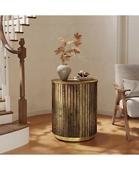 Tribesigns Fluted Round Side Table, Small Bedside Table for Sofa, for Small Spaces, Living Room, Bedroom