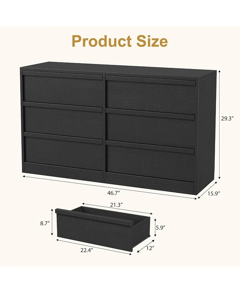 gaomon 6 Tier Chest, 54" Wide, Large Capacity, Drawer Storage, Wide Wooden Storage Furniture, Living Room, Bedroom, Entrance, Kids Room