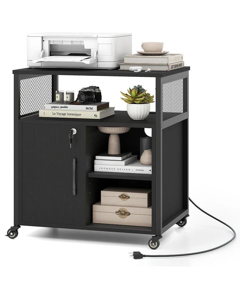 Mecale File Cabinet on Wheels with Charging Station and Cable Management Hole