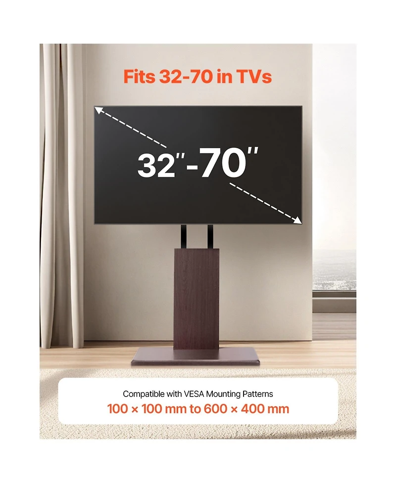 Sugift Height Adjustable Universal Tv Stand for 32 to 70 Inch Screens with Built-In Power Strip and Casters