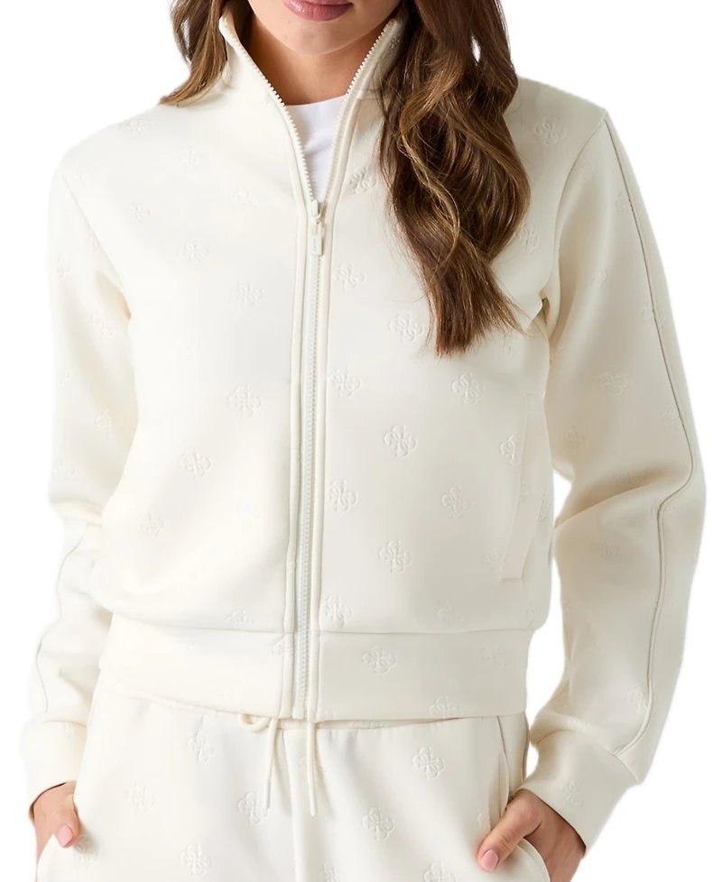 Guess Women's Calista 4G Full Zip Scuba Knit Mock Neck Sweatshirt