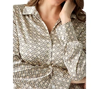 Guess Women's Concetta Satin Wrap Collared V-Neck Long-Sleeve Blouse