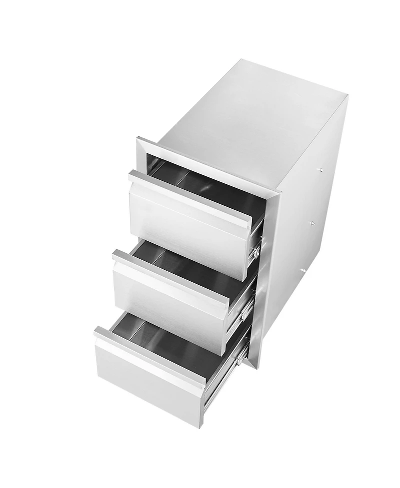Sugift 3-Tier Stainless Steel Bbq Drawers 15in W x 25.4in H x 19in D Flush Mount Box Frame