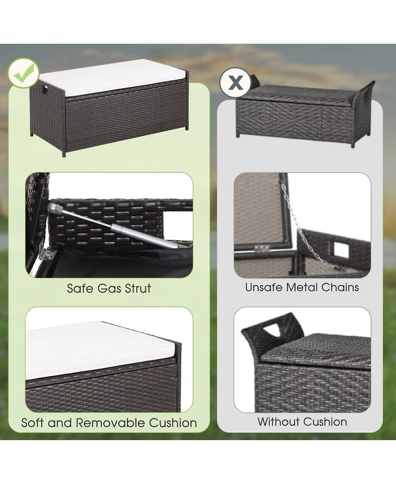 Mecale 34-Gallon Rattan Storage Bench, Seat Cushion, Zippered Liner