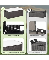 Mecale 34-Gallon Rattan Storage Bench, Seat Cushion, Zippered Liner