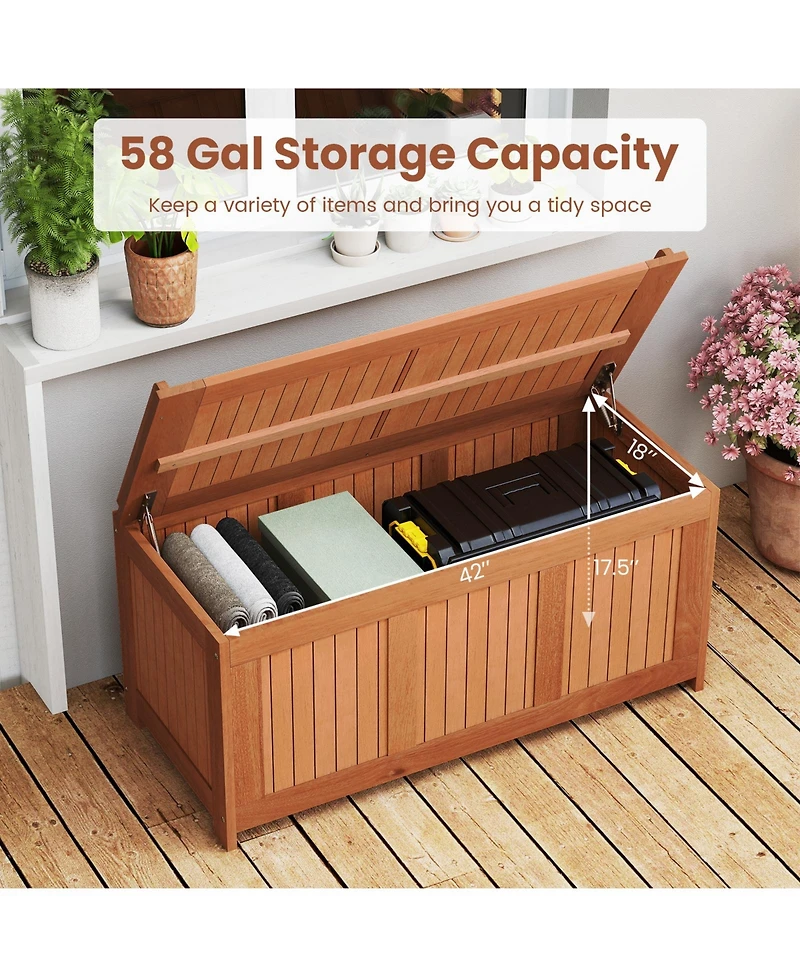 Mecale 52-Gallon Solid Wood Deck Box, 3-in-1 Patio Storage Bench