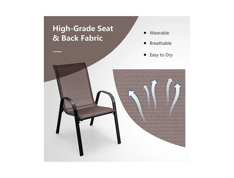 Lucky One Set of 4 Stackable Patio Dining Chairs with Armrests and Breathable Fabric