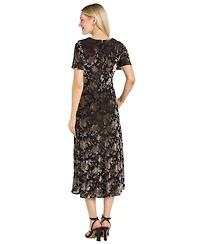 R & M Richards Women's Velvet Floral V-Neck Midi Dress